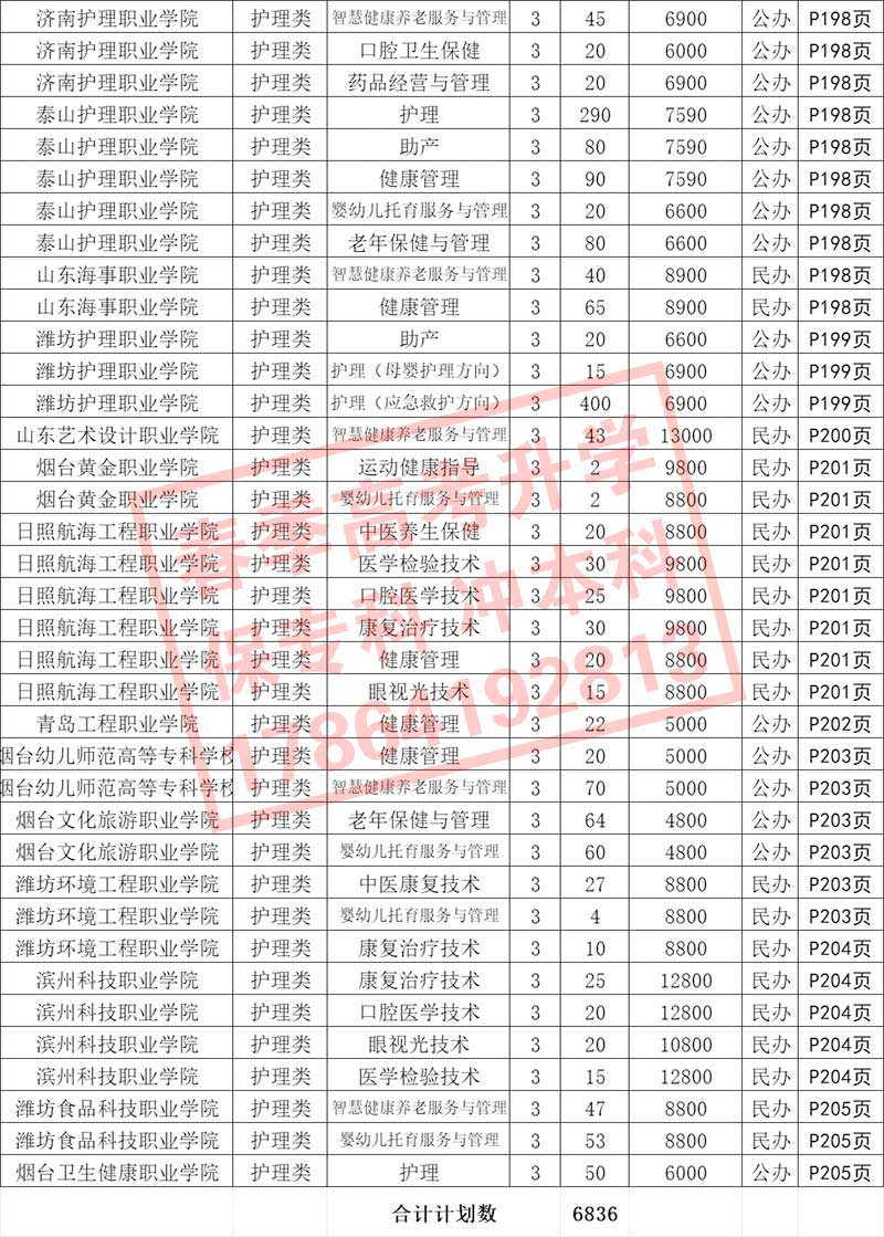 2024年山东春季高考护理类招生院校及招生计划数（专科）